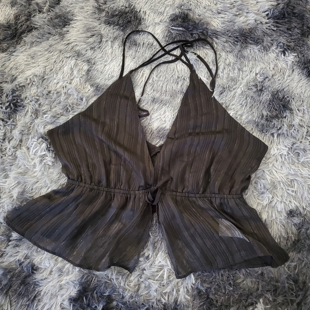 EXPRESS Sheer Strappy Split Front Tie M - Picture 8 of 10